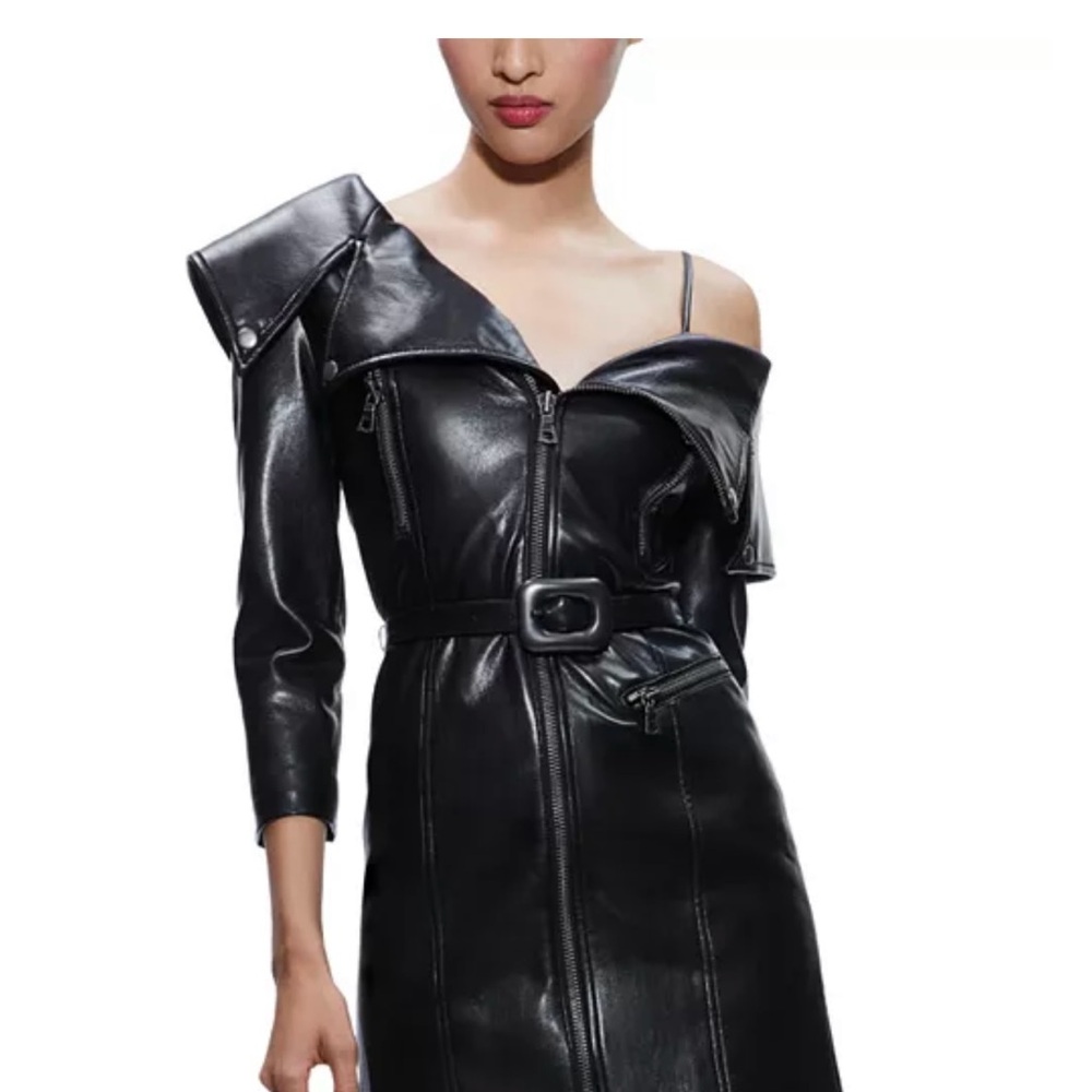 Alice + Olivia Black Leather Detail Moto Dress